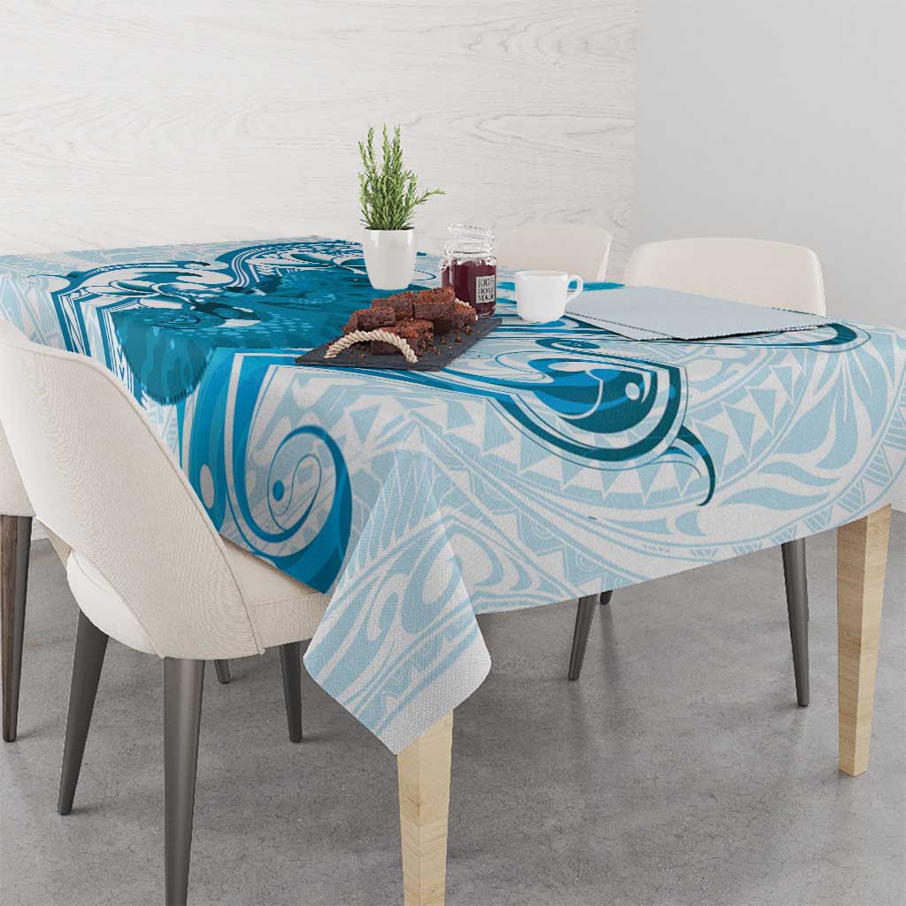 Cyan And White Hawaii Chameleon Tablecloth Plumeria Polynesian Tribal Art LT14 - Polynesian Pride