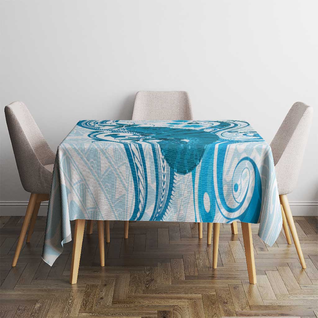 Cyan And White Hawaii Chameleon Tablecloth Plumeria Polynesian Tribal Art LT14 - Polynesian Pride
