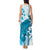 Cyan And White Hawaii Chameleon Tank Maxi Dress Plumeria Polynesian Tribal Art