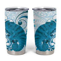 Cyan And White Hawaii Chameleon Tumbler Cup Plumeria Polynesian Tribal Art LT14 Cyan - Polynesian Pride