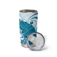 Cyan And White Hawaii Chameleon Tumbler Cup Plumeria Polynesian Tribal Art LT14 - Polynesian Pride