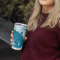 Cyan And White Hawaii Chameleon Tumbler Cup Plumeria Polynesian Tribal Art LT14 - Polynesian Pride