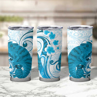 Cyan And White Hawaii Chameleon Tumbler Cup Plumeria Polynesian Tribal Art LT14 - Polynesian Pride