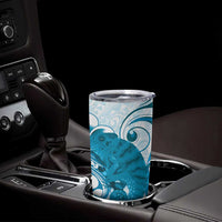 Cyan And White Hawaii Chameleon Tumbler Cup Plumeria Polynesian Tribal Art LT14 - Polynesian Pride
