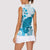 Cyan And White Hawaii Chameleon Women Sleeveless Polo Shirt Plumeria Polynesian Tribal Art