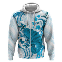 Cyan And White Hawaii Chameleon Zip Hoodie Plumeria Polynesian Tribal Art LT14 Zip Hoodie Cyan - Polynesian Pride
