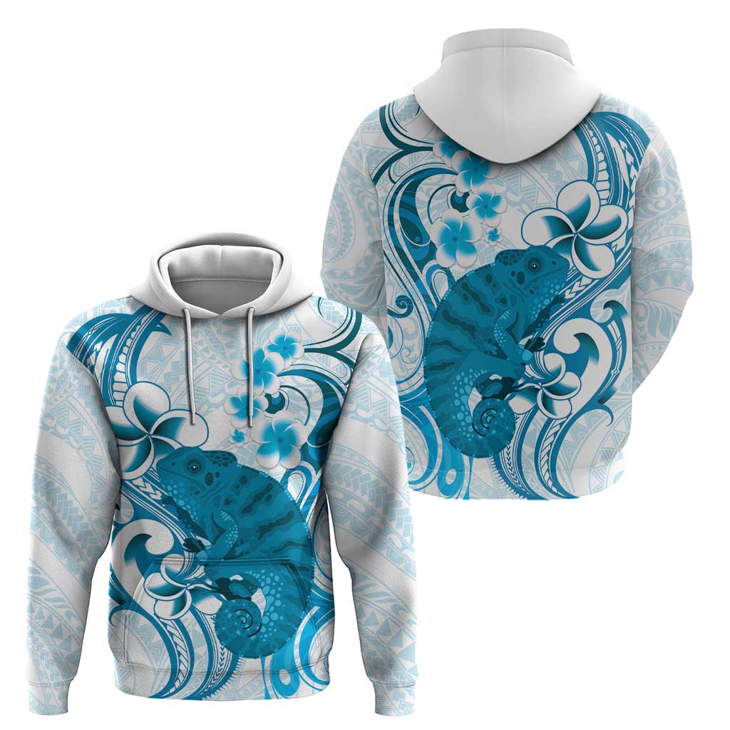 Cyan And White Hawaii Chameleon Zip Hoodie Plumeria Polynesian Tribal Art LT14 - Polynesian Pride