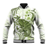 Green And White Hawaii Chameleon Baseball Jacket Plumeria Polynesian Tribal Art LT14 Unisex Lime Green - Polynesian Pride