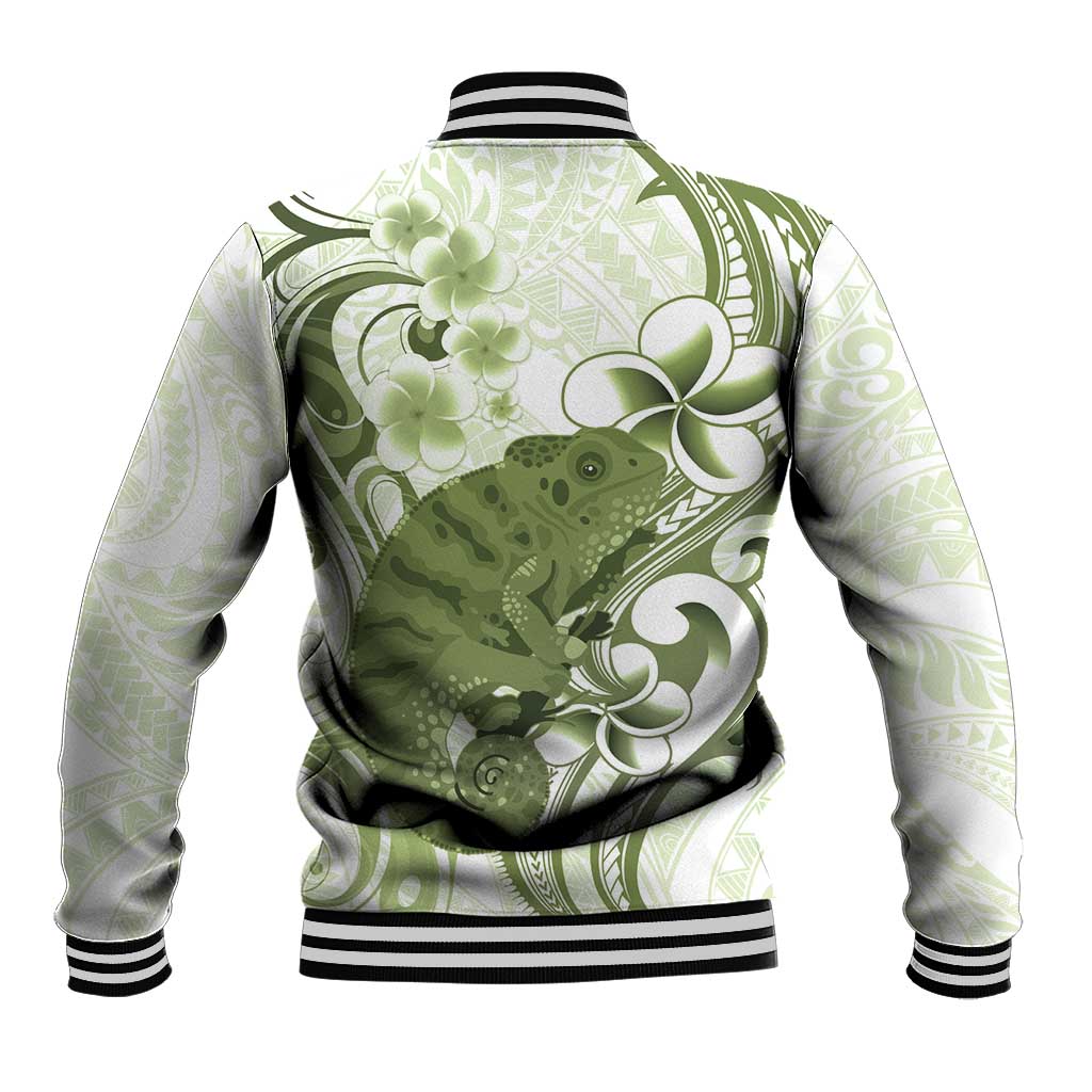 Green And White Hawaii Chameleon Baseball Jacket Plumeria Polynesian Tribal Art LT14 - Polynesian Pride