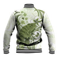 Green And White Hawaii Chameleon Baseball Jacket Plumeria Polynesian Tribal Art LT14 - Polynesian Pride