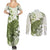 Green And White Hawaii Chameleon Couples Matching Summer Maxi Dress and Long Sleeve Button Shirt Plumeria Polynesian Tribal Art