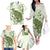 Green And White Hawaii Chameleon Family Matching Off The Shoulder Long Sleeve Dress and Hawaiian Shirt Plumeria Polynesian Tribal Art