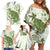 Green And White Hawaii Chameleon Family Matching Off Shoulder Short Dress and Hawaiian Shirt Plumeria Polynesian Tribal Art