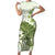 Green And White Hawaii Chameleon Family Matching Short Sleeve Bodycon Dress and Hawaiian Shirt Plumeria Polynesian Tribal Art