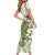 Green And White Hawaii Chameleon Family Matching Short Sleeve Bodycon Dress and Hawaiian Shirt Plumeria Polynesian Tribal Art