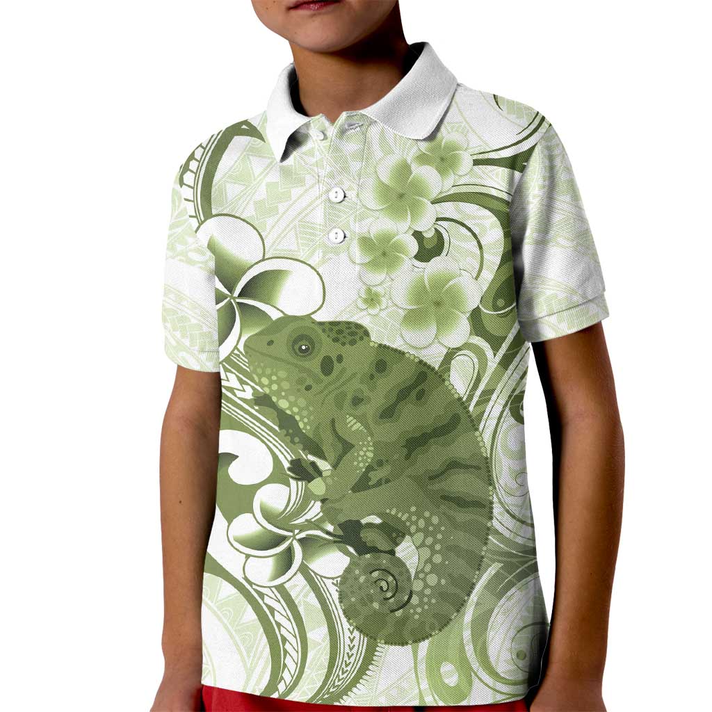 Green And White Hawaii Chameleon Kid Polo Shirt Plumeria Polynesian Tribal Art LT14 Kid Lime Green - Polynesian Pride