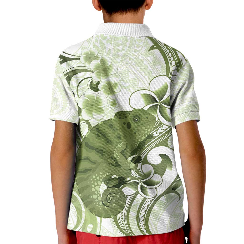 Green And White Hawaii Chameleon Kid Polo Shirt Plumeria Polynesian Tribal Art LT14 - Polynesian Pride
