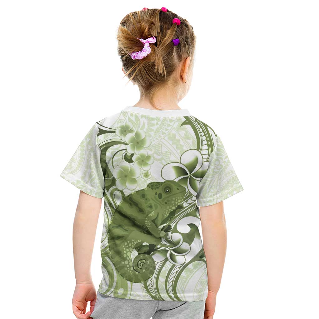 Green And White Hawaii Chameleon Kid T Shirt Plumeria Polynesian Tribal Art LT14 - Polynesian Pride