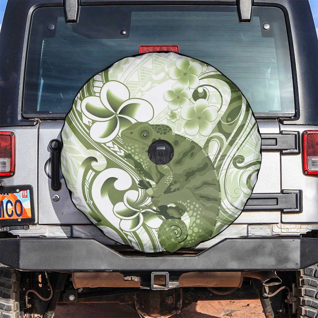 Green And White Hawaii Chameleon Spare Tire Cover Plumeria Polynesian Tribal Art