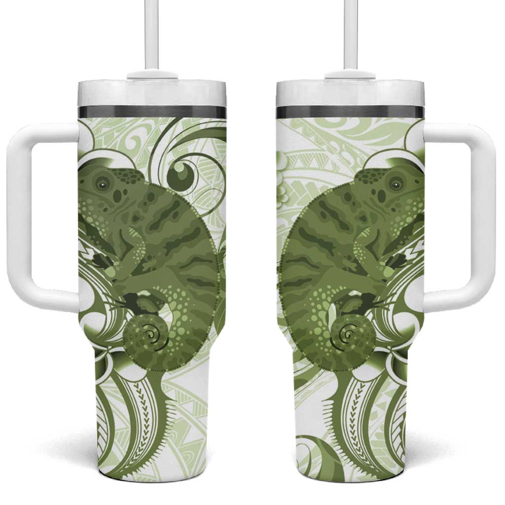 Green And White Hawaii Chameleon Tumbler With Handle Plumeria Polynesian Tribal Art LT14 One Size: 40 oz Lime Green - Polynesian Pride