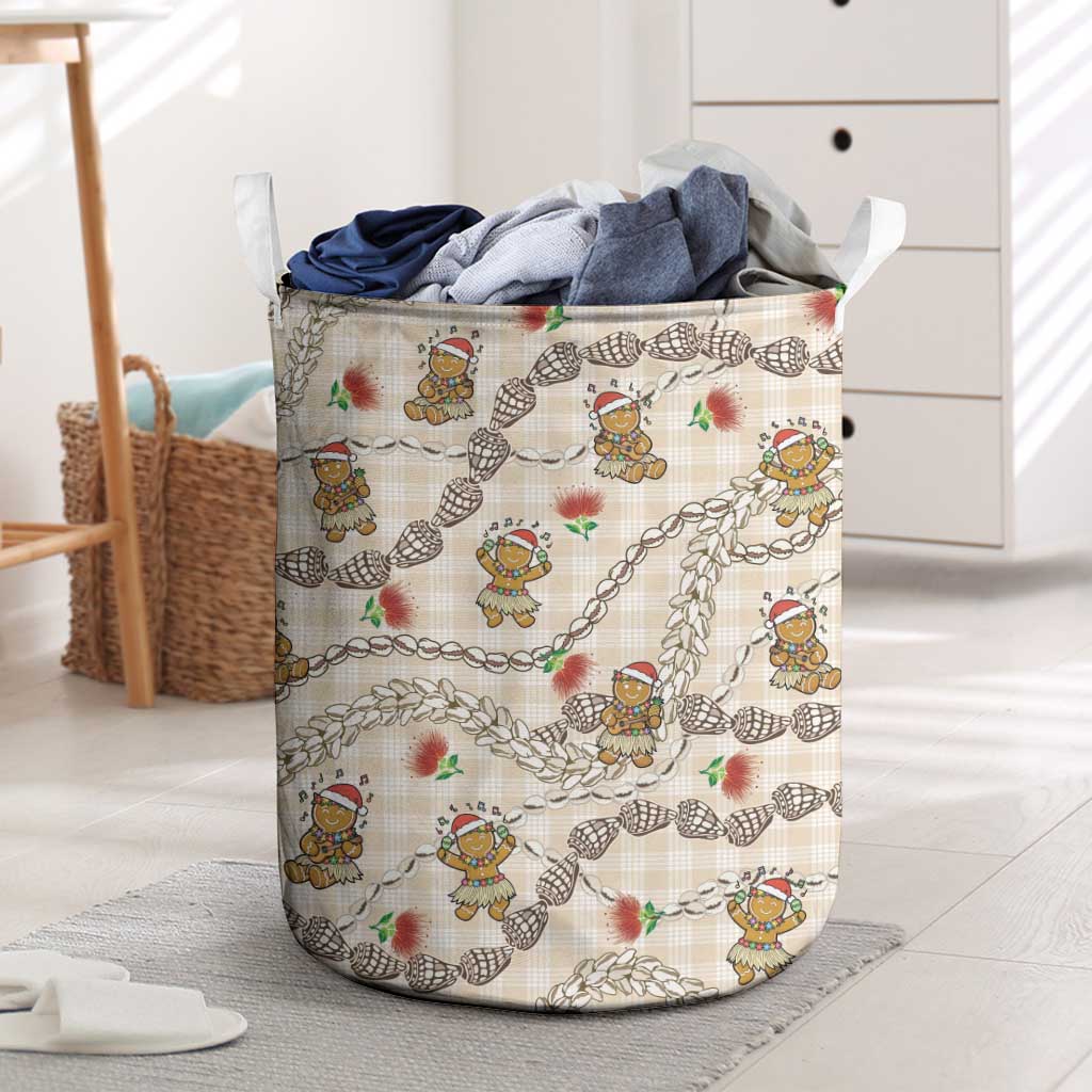 Beige Palaka Hawaii Mele Kalikimaka Laundry Basket Ohia Lehua Shell Leis Funny Gingerbread Santa LT14 Beige - Polynesian Pride