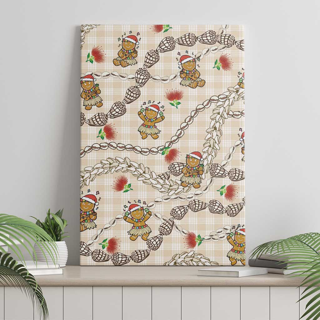 Beige Palaka Hawaii Mele Kalikimaka Canvas Wall Art Ohia Lehua Shell Leis Funny Gingerbread Santa LT14 - Polynesian Pride