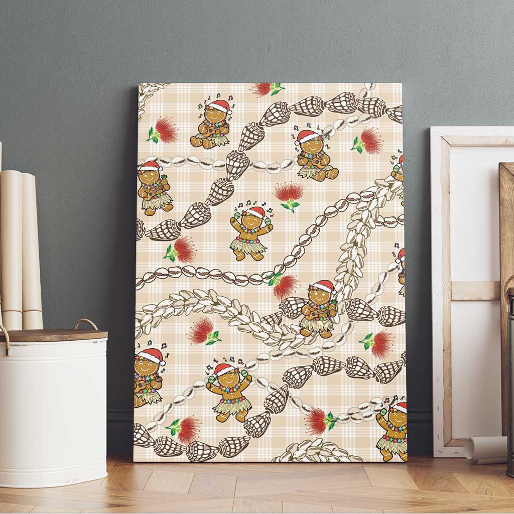 Beige Palaka Hawaii Mele Kalikimaka Canvas Wall Art Ohia Lehua Shell Leis Funny Gingerbread Santa LT14 - Polynesian Pride