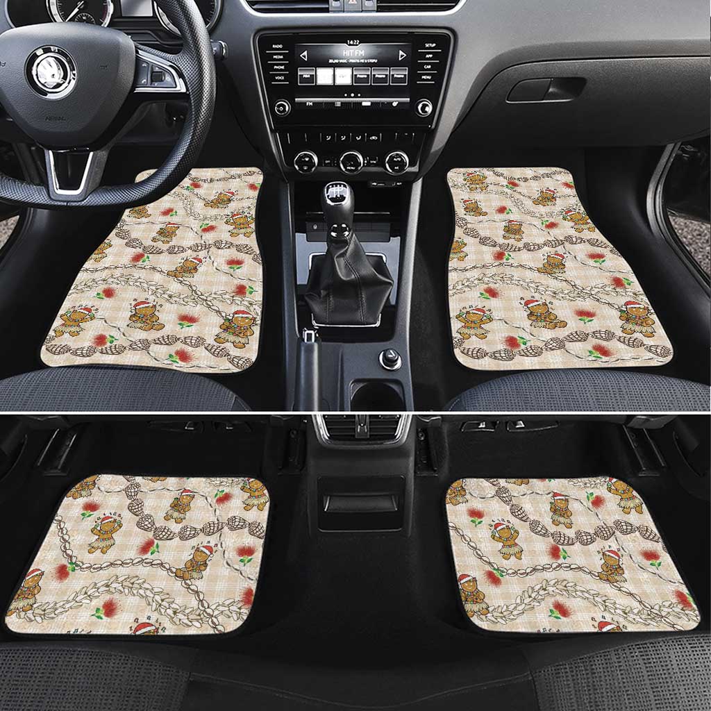Beige Palaka Hawaii Mele Kalikimaka Car Mats Ohia Lehua Shell Leis Funny Gingerbread Santa LT14 Set 4pcs Beige - Polynesian Pride