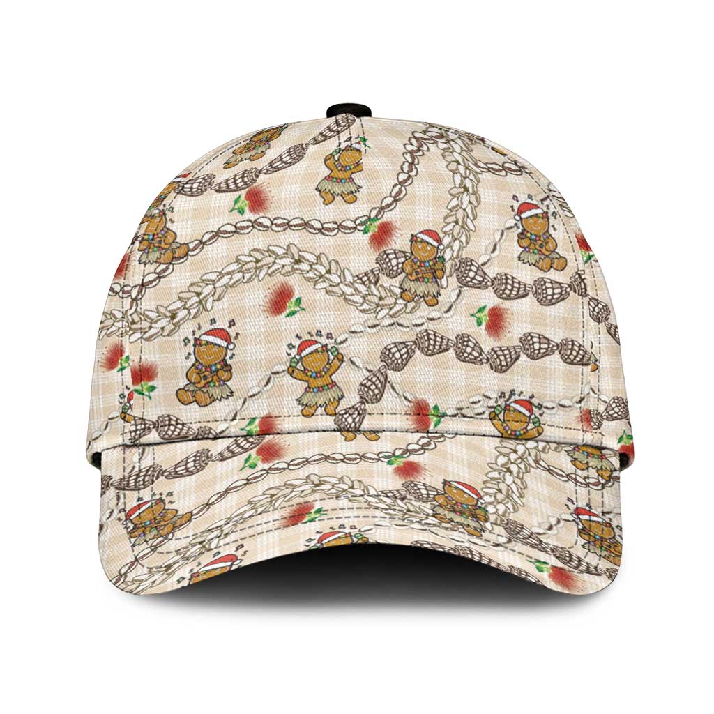 Beige Palaka Hawaii Mele Kalikimaka Classic Cap Ohia Lehua Shell Leis Funny Gingerbread Santa LT14 Universal Fit Beige - Polynesian Pride