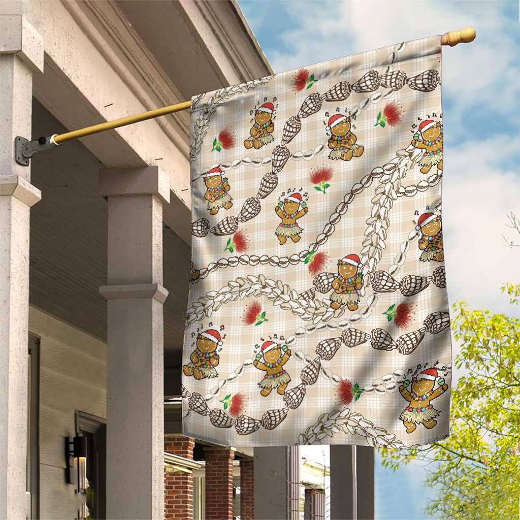 Beige Palaka Hawaii Mele Kalikimaka Garden Flag Ohia Lehua Shell Leis Funny Gingerbread Santa LT14 House Flag Beige - Polynesian Pride