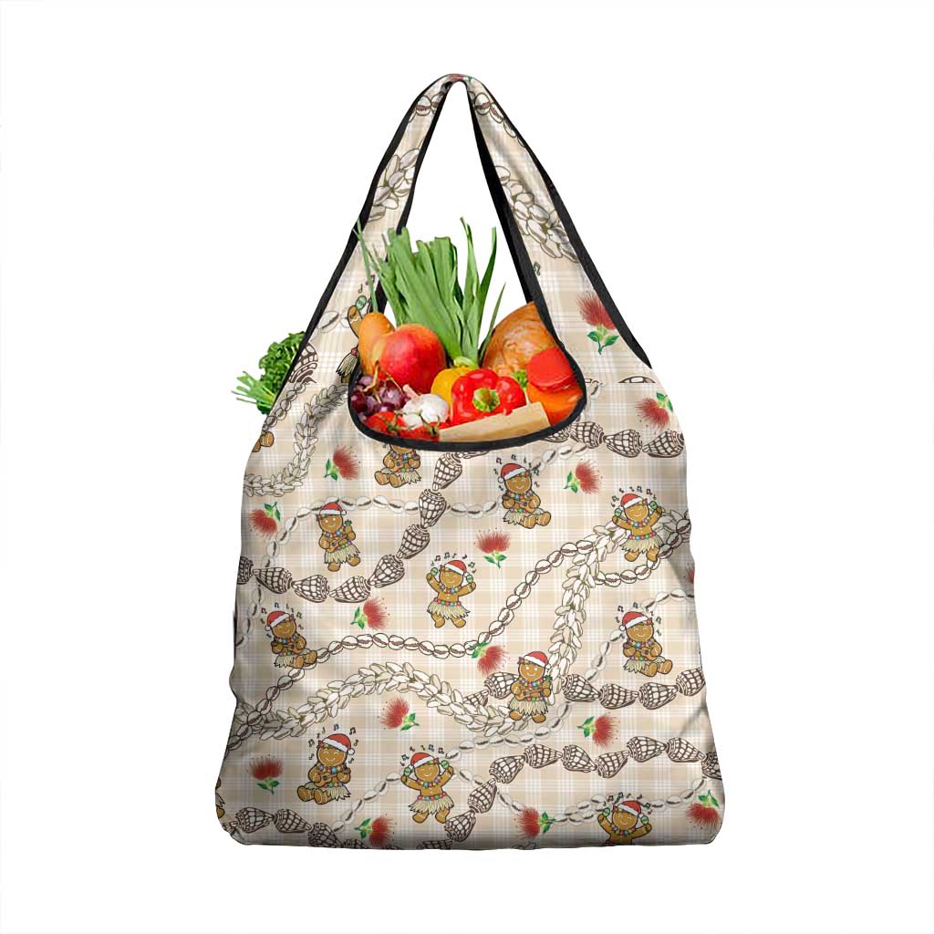 Beige Palaka Hawaii Mele Kalikimaka Grocery Bag Ohia Lehua Shell Leis Funny Gingerbread Santa LT14 1-pack One Size Beige - Polynesian Pride