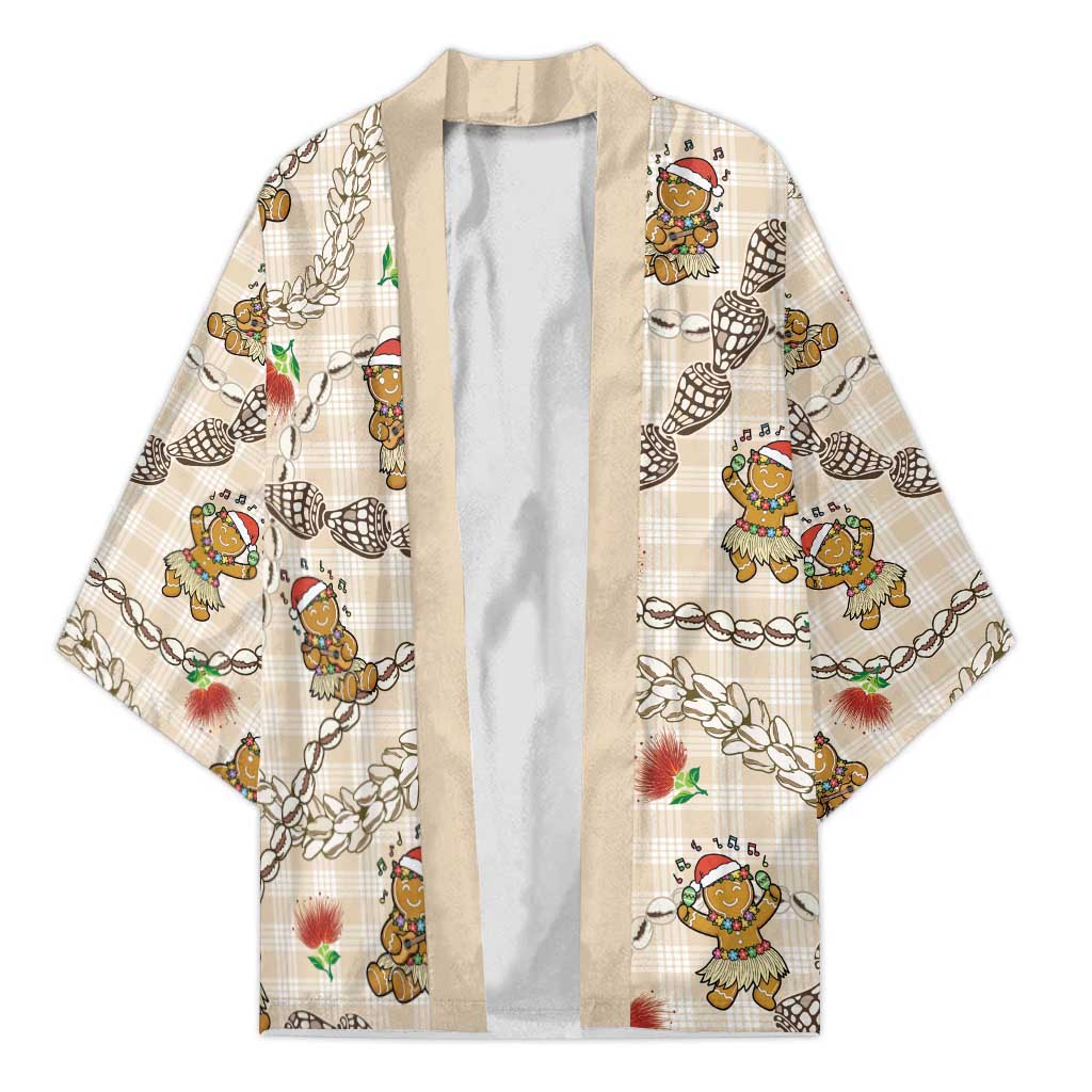 Beige Palaka Hawaii Mele Kalikimaka Kimono Ohia Lehua Shell Leis Funny Gingerbread Santa LT14 Unisex Beige - Polynesian Pride