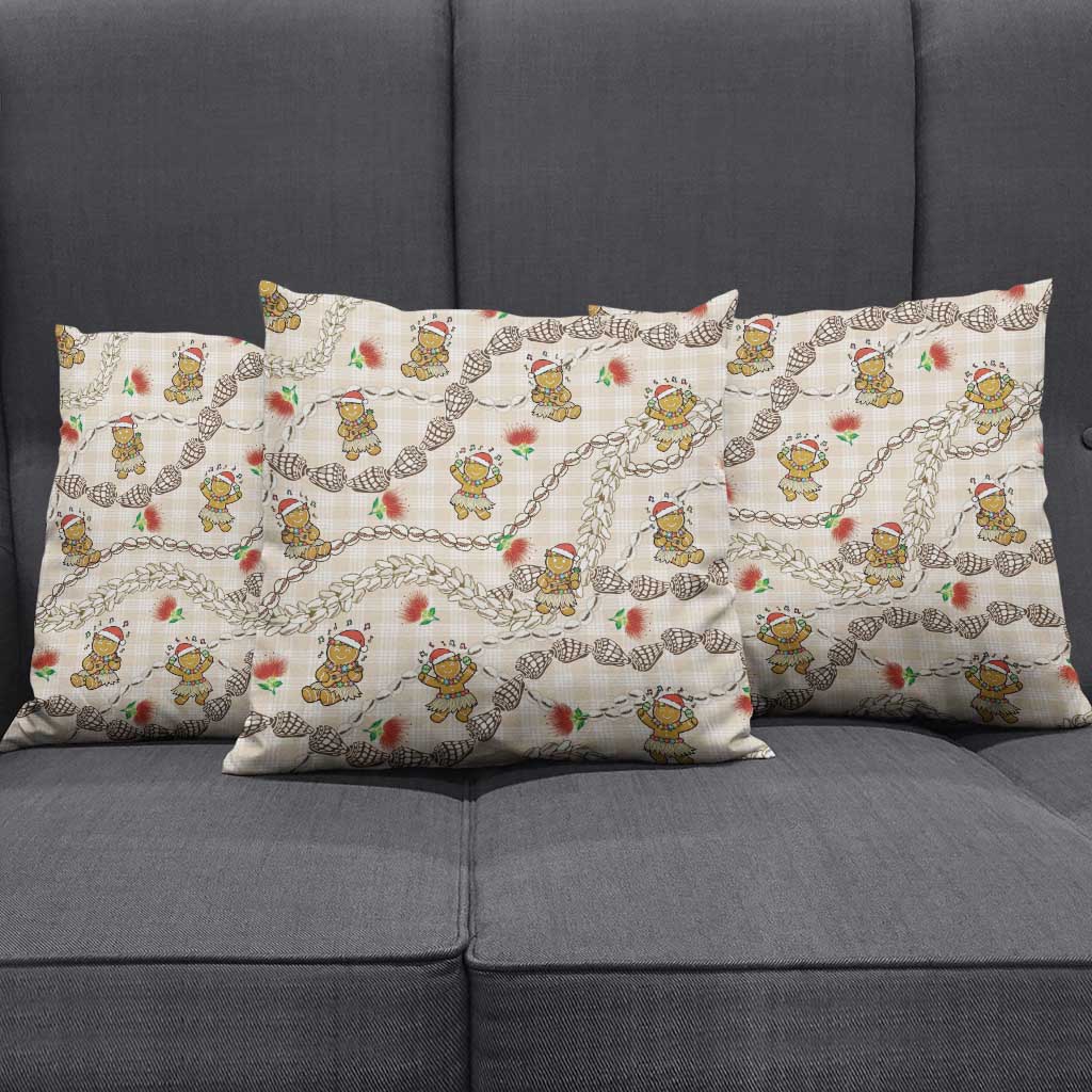 Beige Palaka Hawaii Mele Kalikimaka Pillow Cover Ohia Lehua Shell Leis Funny Gingerbread Santa LT14 - Polynesian Pride