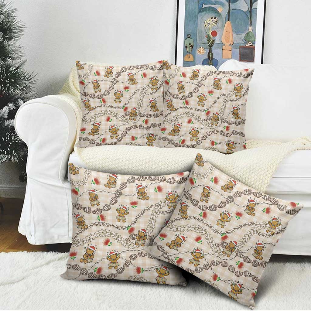 Beige Palaka Hawaii Mele Kalikimaka Pillow Cover Ohia Lehua Shell Leis Funny Gingerbread Santa LT14 - Polynesian Pride
