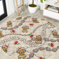Beige Palaka Hawaii Mele Kalikimaka Round Carpet Ohia Lehua Shell Leis Funny Gingerbread Santa LT14 Beige - Polynesian Pride