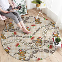 Beige Palaka Hawaii Mele Kalikimaka Round Carpet Ohia Lehua Shell Leis Funny Gingerbread Santa LT14 - Polynesian Pride