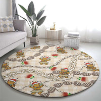 Beige Palaka Hawaii Mele Kalikimaka Round Carpet Ohia Lehua Shell Leis Funny Gingerbread Santa LT14 - Polynesian Pride