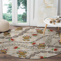 Beige Palaka Hawaii Mele Kalikimaka Round Carpet Ohia Lehua Shell Leis Funny Gingerbread Santa LT14 - Polynesian Pride