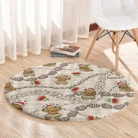 Beige Palaka Hawaii Mele Kalikimaka Round Carpet Ohia Lehua Shell Leis Funny Gingerbread Santa LT14 - Polynesian Pride