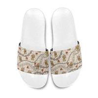 Beige Palaka Hawaii Mele Kalikimaka Slide Sandals Ohia Lehua Shell Leis Funny Gingerbread Santa LT14 Beige - Polynesian Pride