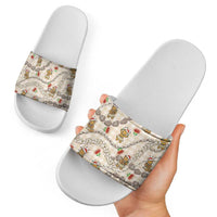 Beige Palaka Hawaii Mele Kalikimaka Slide Sandals Ohia Lehua Shell Leis Funny Gingerbread Santa LT14 - Polynesian Pride