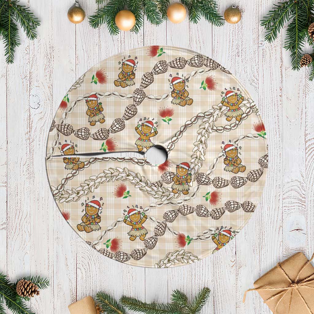 Beige Palaka Hawaii Mele Kalikimaka Tree Skirt Ohia Lehua Shell Leis Funny Gingerbread Santa LT14 Casual Beige - Polynesian Pride