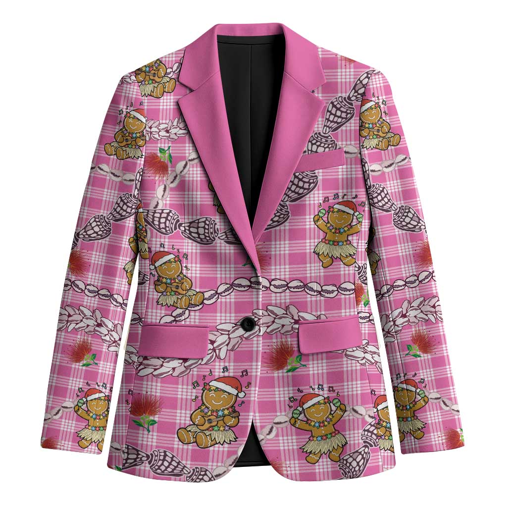Pink Palaka Hawaii Mele Kalikimaka Blazer Ohia Lehua Shell Leis Funny Gingerbread Santa LT14 Unisex Pink - Polynesian Pride