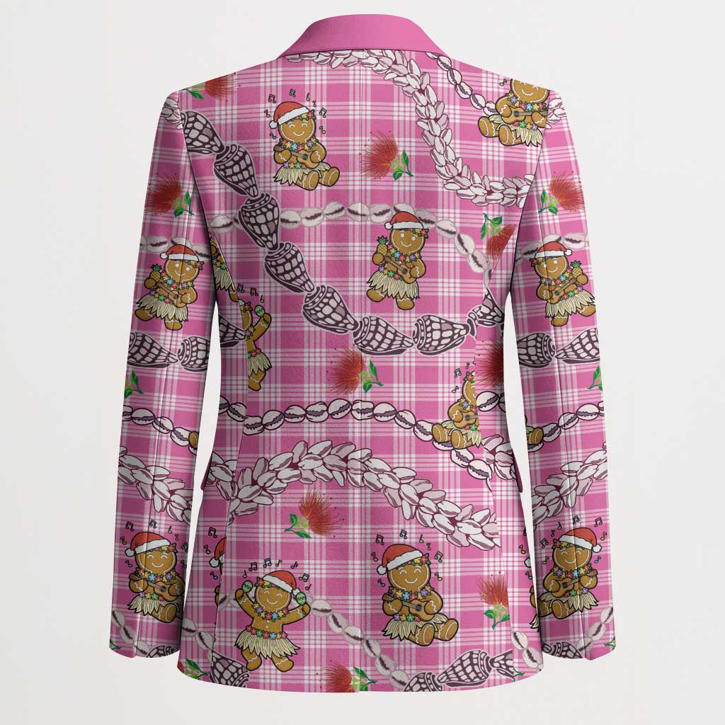 Pink Palaka Hawaii Mele Kalikimaka Blazer Ohia Lehua Shell Leis Funny Gingerbread Santa LT14 - Polynesian Pride