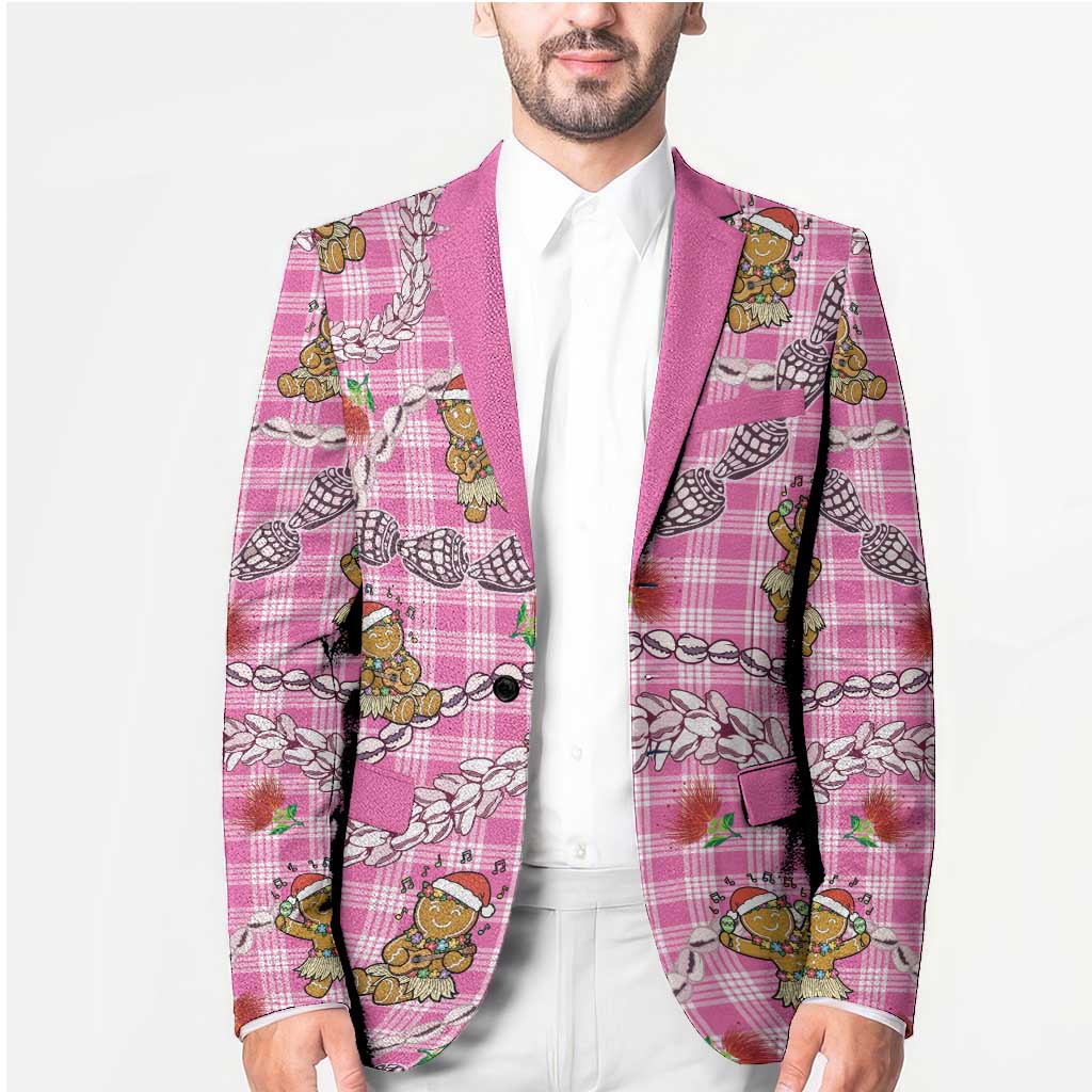 Pink Palaka Hawaii Mele Kalikimaka Blazer Ohia Lehua Shell Leis Funny Gingerbread Santa LT14 - Polynesian Pride