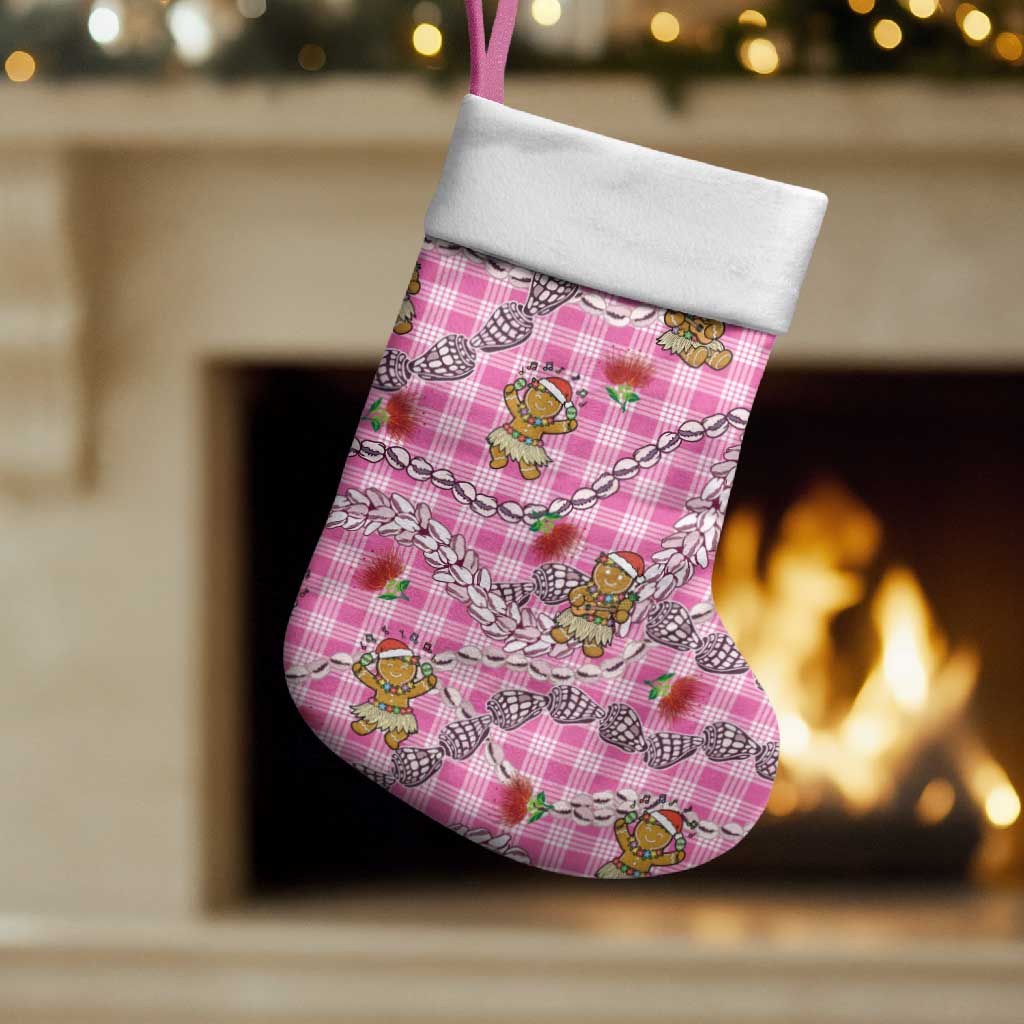 Pink Palaka Hawaii Mele Kalikimaka Christmas Stocking Ohia Lehua Shell Leis Funny Gingerbread Santa LT14 Set of 2 Pink - Polynesian Pride