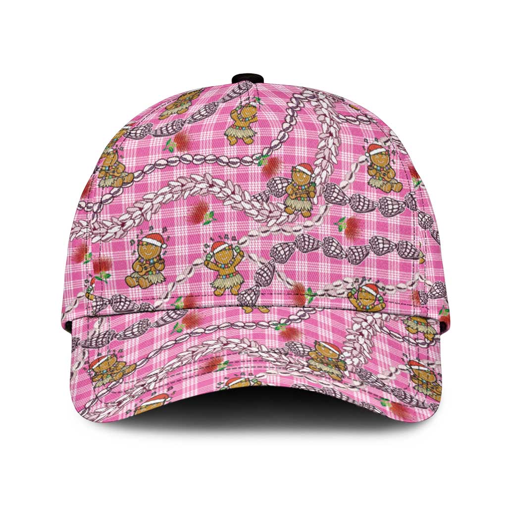 Pink Palaka Hawaii Mele Kalikimaka Classic Cap Ohia Lehua Shell Leis Funny Gingerbread Santa LT14 Universal Fit Pink - Polynesian Pride