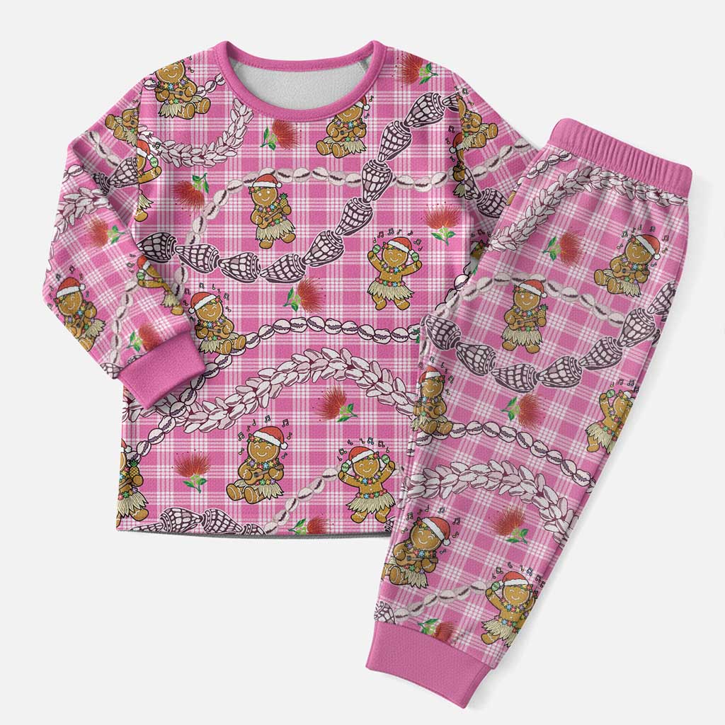 Pink Palaka Hawaii Mele Kalikimaka Christmas Pajama Set Ohia Lehua Shell Leis Funny Gingerbread Santa LT14 Men Pink - Polynesian Pride