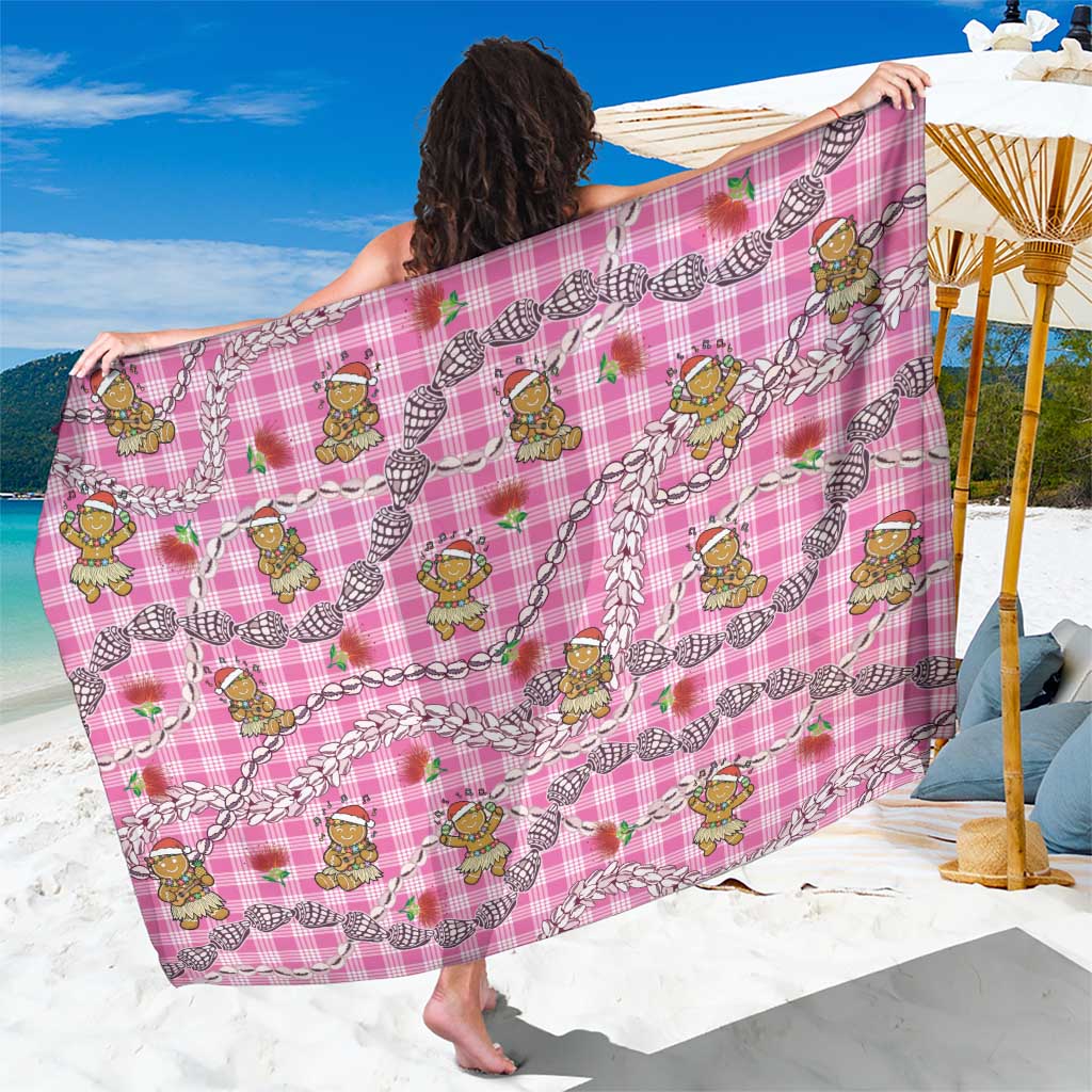 Pink Palaka Hawaii Mele Kalikimaka Sarong Ohia Lehua Shell Leis Funny Gingerbread Santa LT14 One Size 44 x 66 inches Pink - Polynesian Pride
