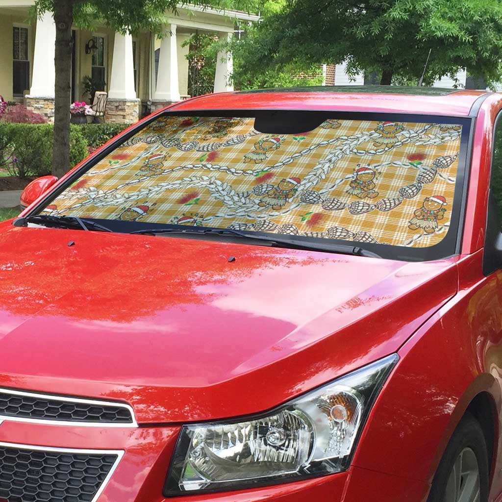 Gold Palaka Hawaii Mele Kalikimaka Auto Sun Shade Ohia Lehua Shell Leis Funny Gingerbread Santa LT14 - Polynesian Pride
